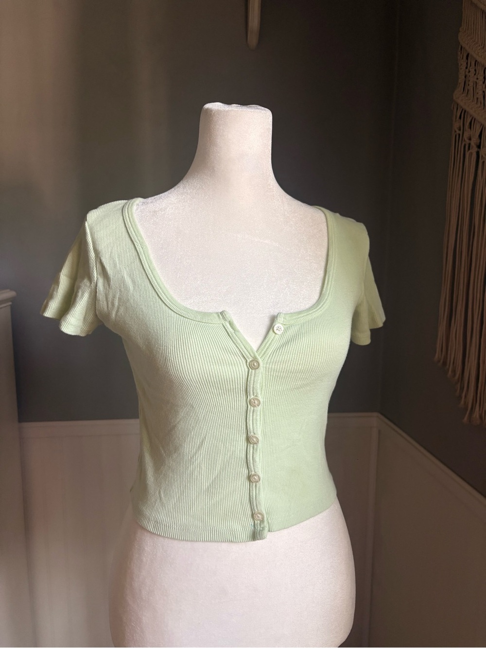 Brandy Light Green Ribbed Button Up T - Women's Top